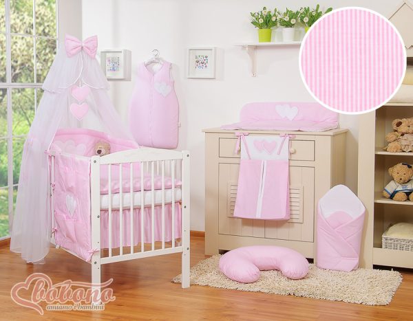 Bedding set 5-pcs with mosquito-net- Hanging Hearts pink strips - Image 20