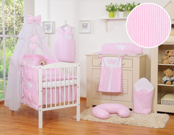Bedding set 5-pcs with mosquito-net- Hanging Hearts pink strips - Image 21