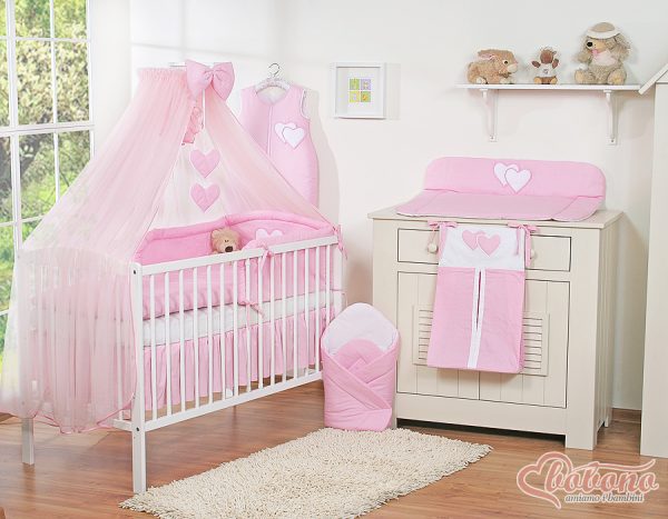 Bedding set 5-pcs with mosquito-net- Hanging Hearts pink - Image 2
