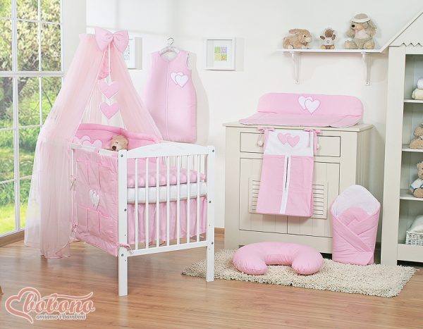 Bedding set 5-pcs with mosquito-net- Hanging Hearts pink - Image 3