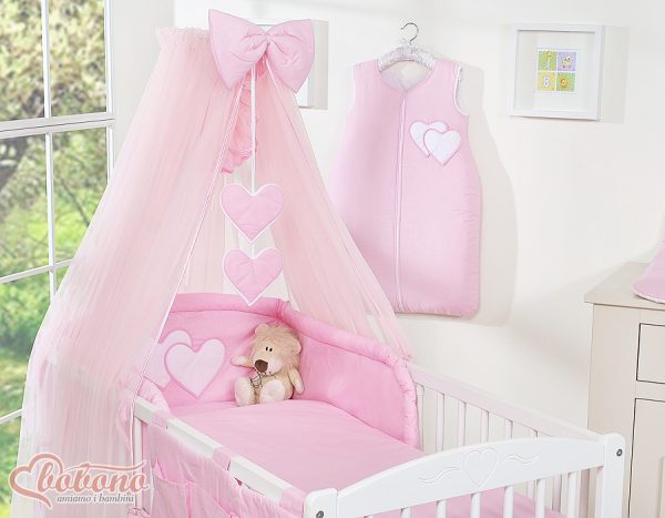 Bedding set 5-pcs with mosquito-net- Hanging Hearts pink - Image 4