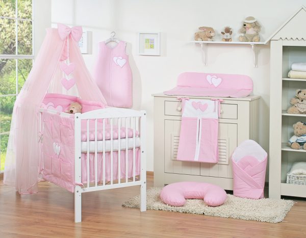 Bedding set 5-pcs with mosquito-net- Hanging Hearts pink - Image 8