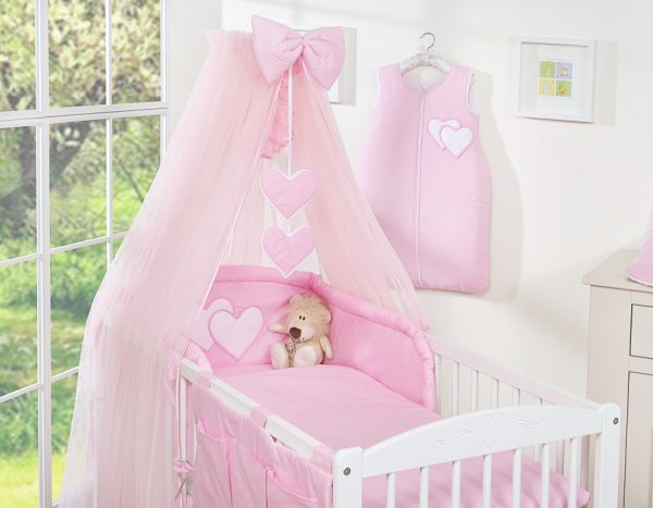Bedding set 5-pcs with mosquito-net- Hanging Hearts pink - Image 9