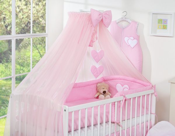 Bedding set 5-pcs with mosquito-net- Hanging Hearts pink - Image 10