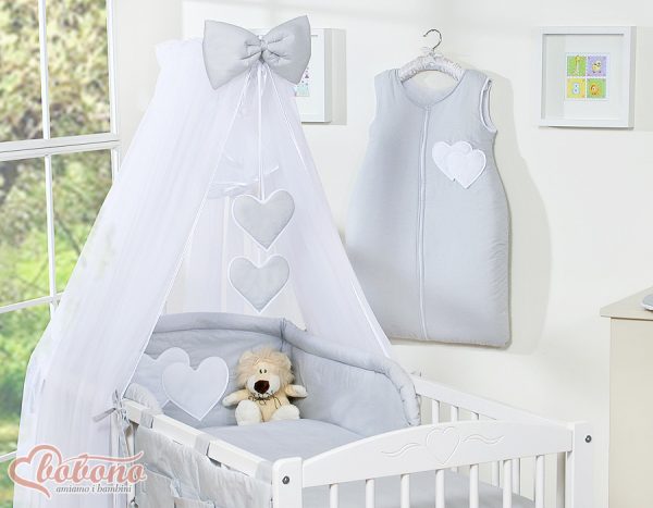 Bedding set 5-pcs with mosquito-net- Hanging Hearts grey - Image 2