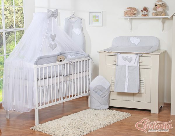 Bedding set 5-pcs with mosquito-net- Hanging Hearts grey - Image 3