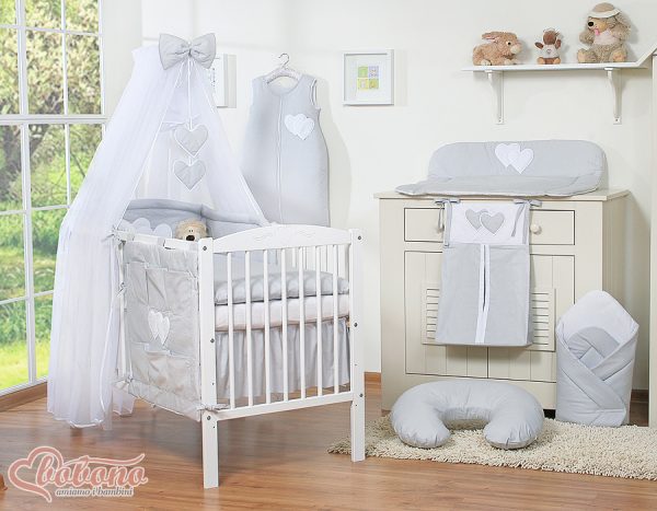 Bedding set 5-pcs with mosquito-net- Hanging Hearts grey - Image 6