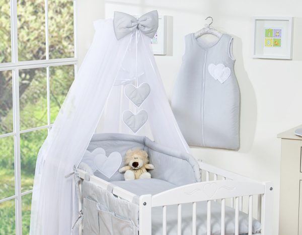 Bedding set 5-pcs with mosquito-net- Hanging Hearts grey - Image 7