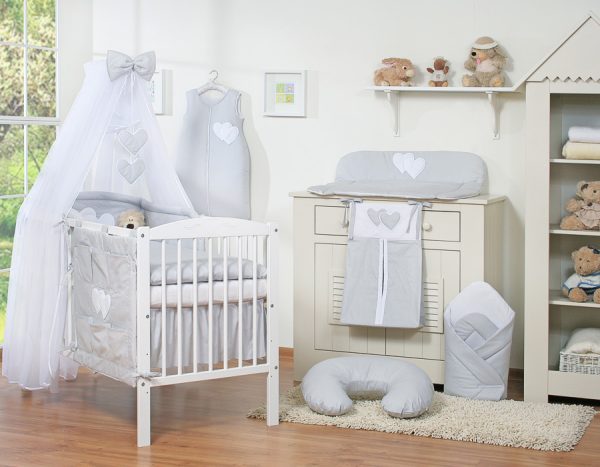 Bedding set 5-pcs with mosquito-net- Hanging Hearts grey - Image 12