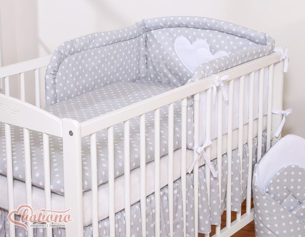 Bedding set 2-pcs- Hanging Hearts white dots on grey - Image 2