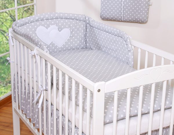 Bedding set 2-pcs- Hanging Hearts white dots on grey
