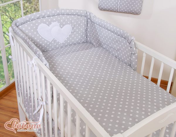 Bedding set 2-pcs- Hanging Hearts white dots on grey - Image 9