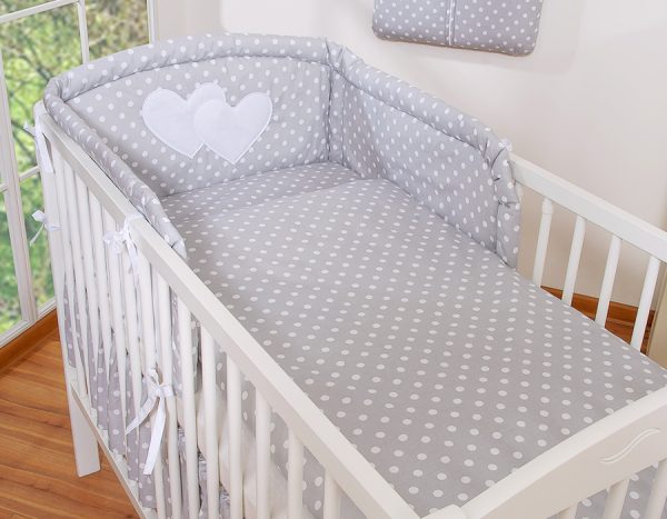 Bedding set 2-pcs- Hanging Hearts white dots on grey - Image 10