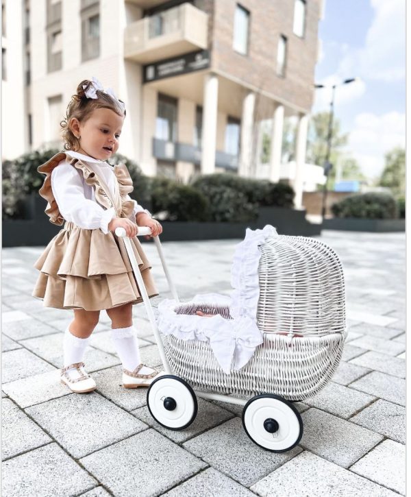 Wicker doll pushchair with bedding white - natural - Image 4