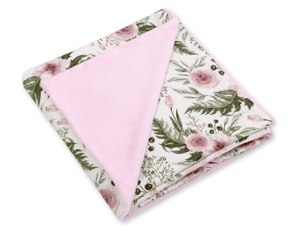 Big double-sided car seat blanket for babies - peony flower pink - Image 2