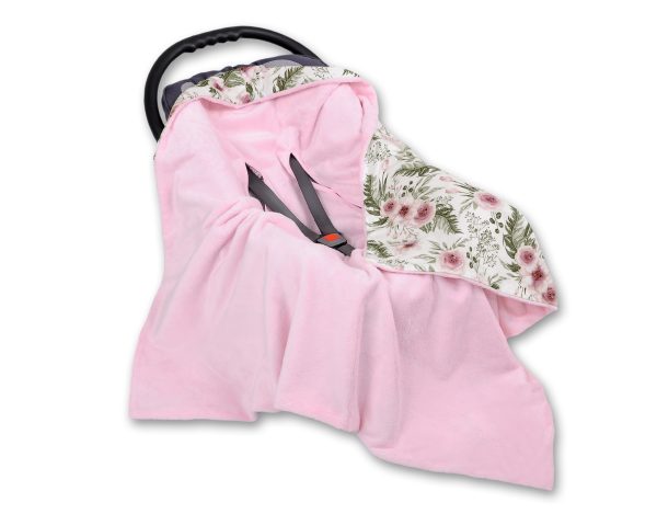Big double-sided car seat blanket for babies - peony flower pink - Image 3