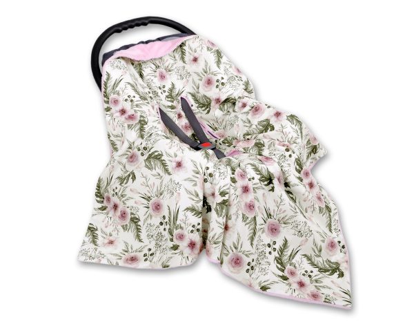Big double-sided car seat blanket for babies - peony flower pink - Image 4