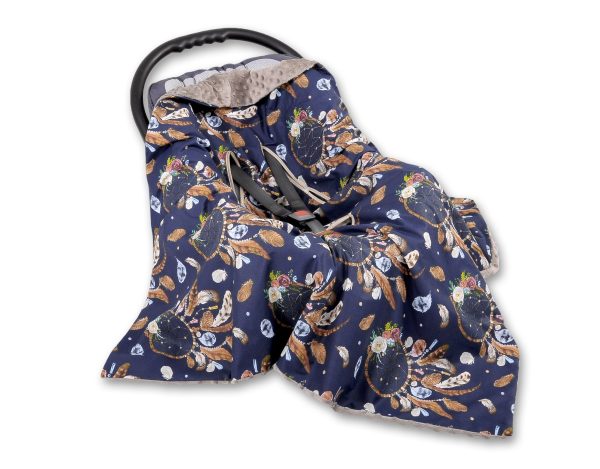 Big double-sided car seat blanket for babies - dream catchers dark blue - Image 2