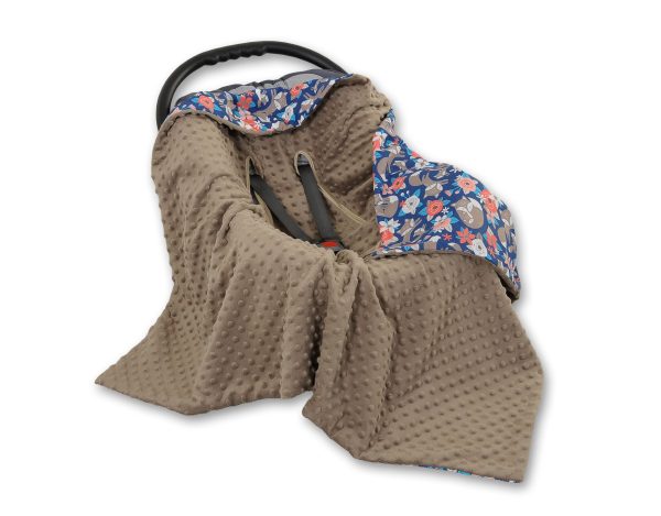 Big double-sided car seat blanket for babies - fox family on blue/brown - Image 2