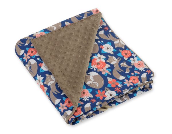Big double-sided car seat blanket for babies - fox family on blue/brown - Image 3