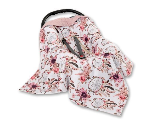 Big double-sided car seat blanket for babies - flower dream catchers/pastel pink - Image 3
