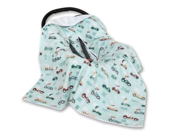 Big double-sided car seat blanket for babies - mint rabbits/white - Image 2