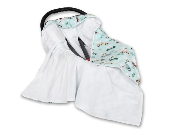 Big double-sided car seat blanket for babies - mint rabbits/white - Image 3