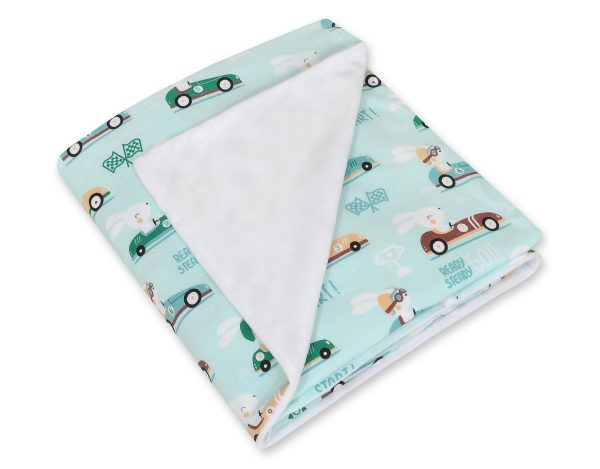 Big double-sided car seat blanket for babies - mint rabbits/white - Image 5