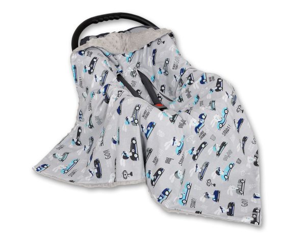 Big double-sided car seat blanket for babies - grey rabbits/grey - Image 2