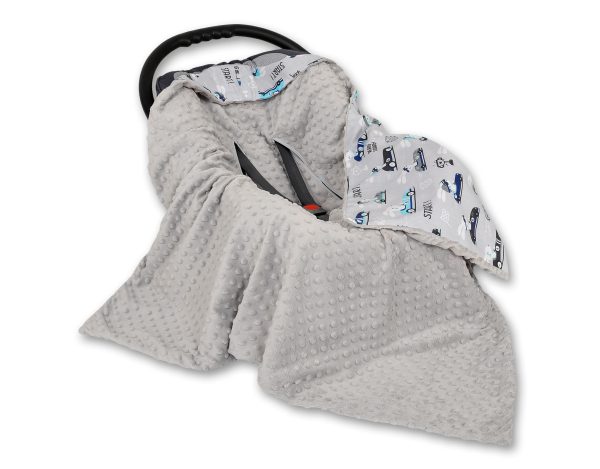 Big double-sided car seat blanket for babies - grey rabbits/grey - Image 3