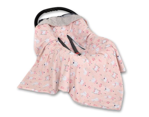 Big double-sided car seat blanket for babies - ballerinas pink/gray - Image 2