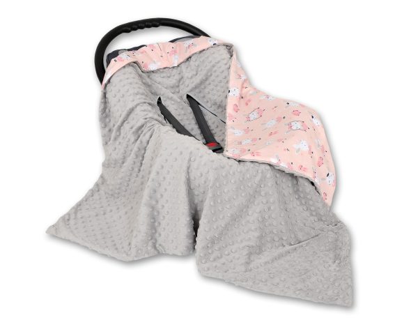 Big double-sided car seat blanket for babies - ballerinas pink/gray - Image 3