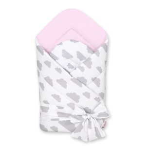 Double-sided baby nest with bow - louds gray/pink