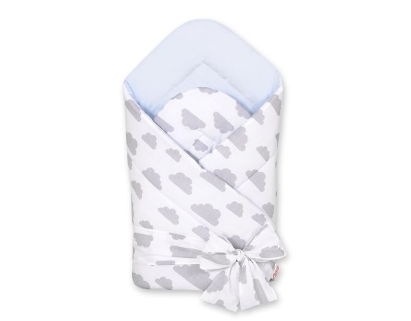 Double-sided baby nest with bow - clouds gray/blue