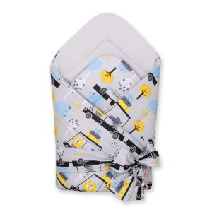 Double-sided baby nest with bow - animals in cars gray