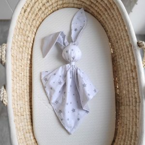 Soft cosy cuddly bunny blanket in cotton - Mini grey stars/grey