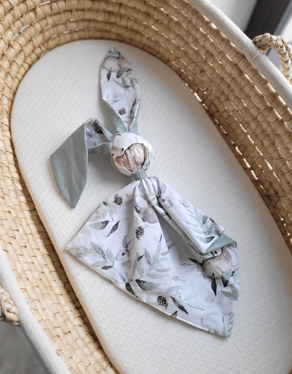 Soft cosy cuddly bunny blanket in cotton - Woodland olive/pastel green - Image 2