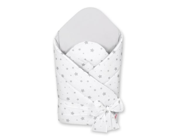 Double-sided baby nest with stiffening with bow - mini gray stars