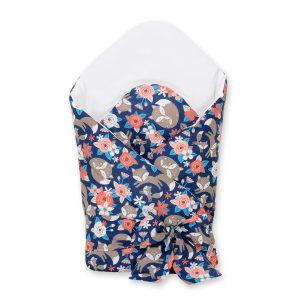 Baby nest with stiffening with bow - fox family on blue