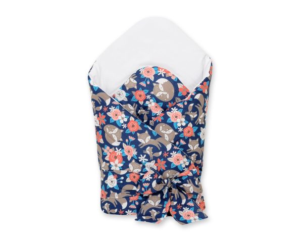 Baby nest with stiffening with bow - fox family on blue