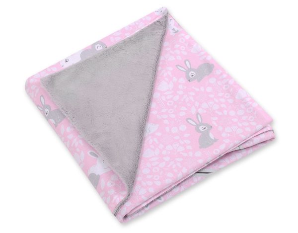 Big double-sided car seat blanket for babies - pink rabbits - Image 2