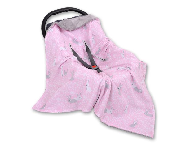 Big double-sided car seat blanket for babies - pink rabbits - Image 3
