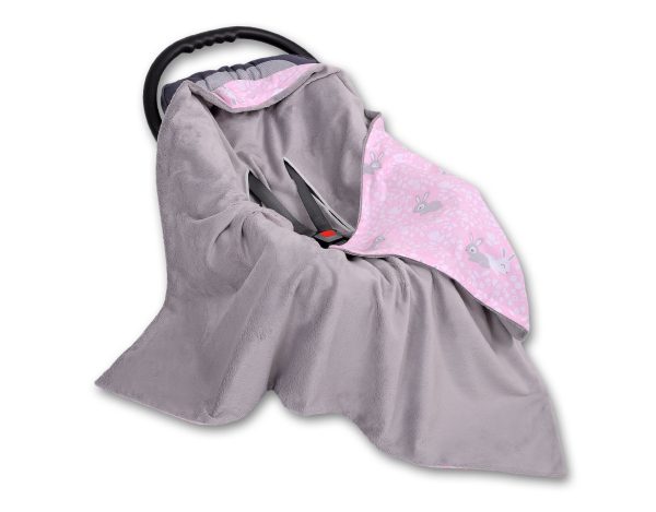 Big double-sided car seat blanket for babies - pink rabbits - Image 4