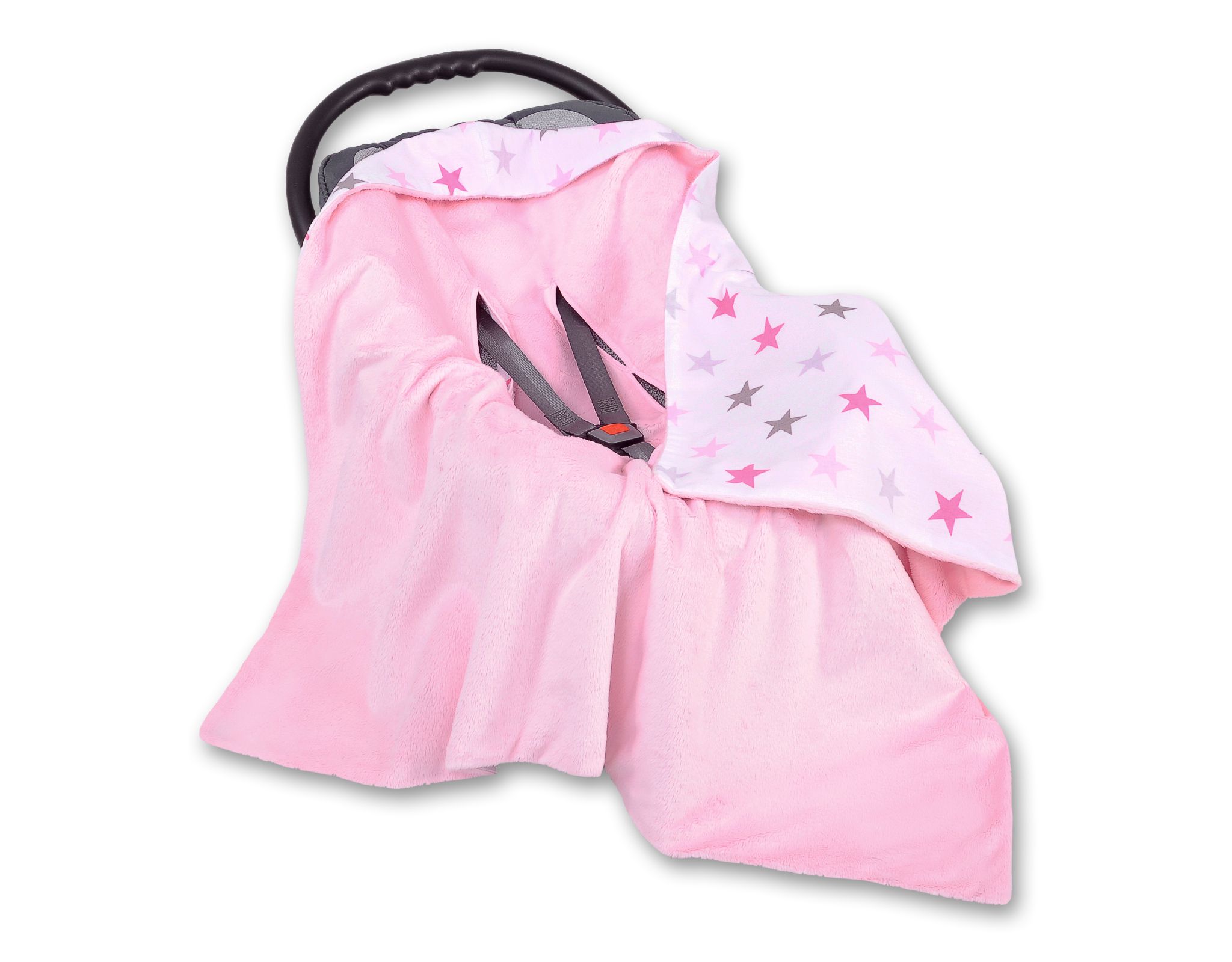 Big double-sided car seat blanket for babies - gray-pink stars - Image 2