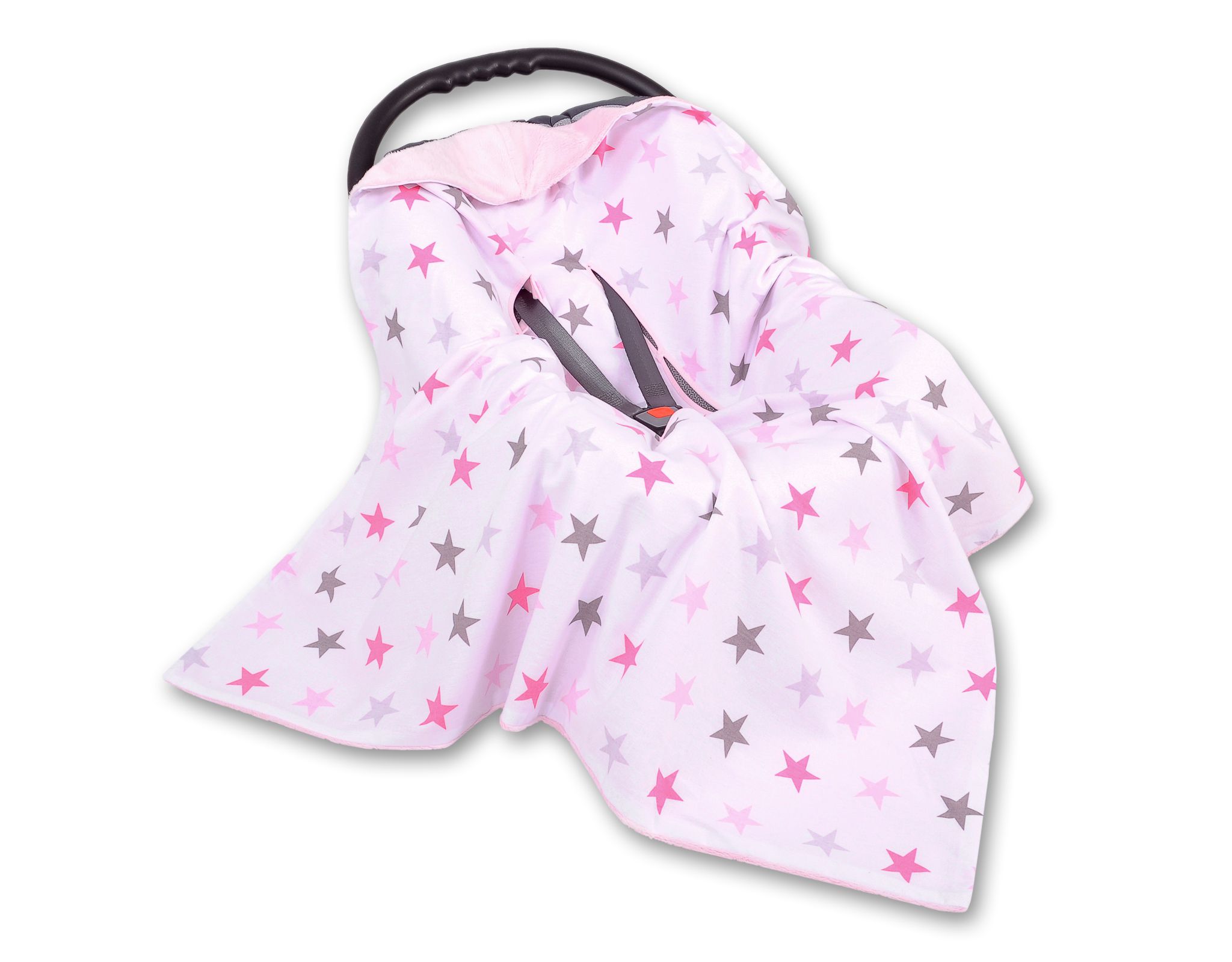 Big double-sided car seat blanket for babies - gray-pink stars - Image 4