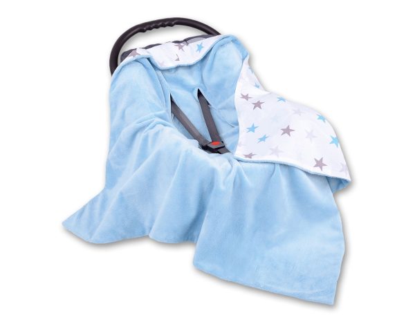 Big double-sided car seat blanket for babies- gray-blau stars - Image 2