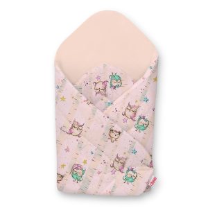Baby nest with stiffening - owls cream-mint/powder pink