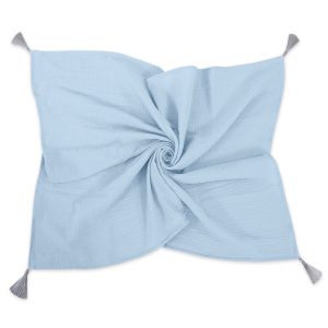 Muslin blanket for kids with tassels - blue