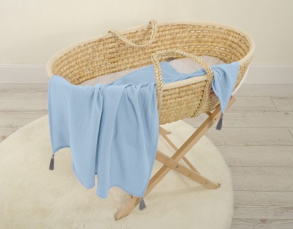 Muslin blanket for kids with tassels - blue - Image 2