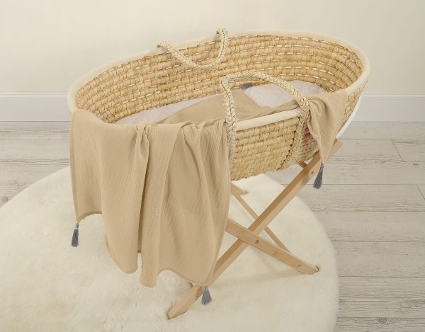 Muslin blanket for kids with tassels - camel - Image 2